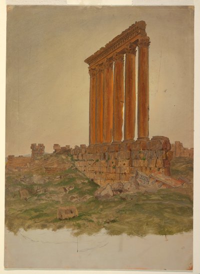 رسم، أطلال معبد زيوس، بعلبك، مايو 1868 بواسطة كنيسة فريدريك إدوين