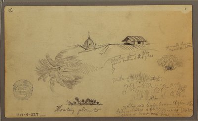 رسم، السماء فوق البحر؛ على الوجه: رسومات نباتية، أسطح المنازل، مايو 1857 بواسطة كنيسة فريدريك إدوين