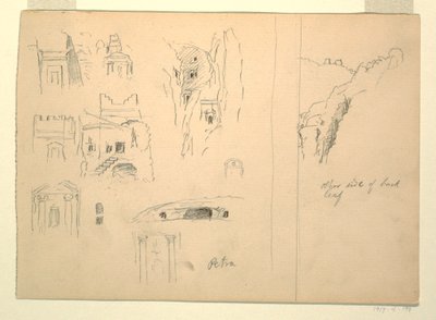 رسم، عشر دراسات للمقابر ومنظر للصخور، البتراء، الأردن، 26 فبراير، 1868 بواسطة كنيسة فريدريك إدوين