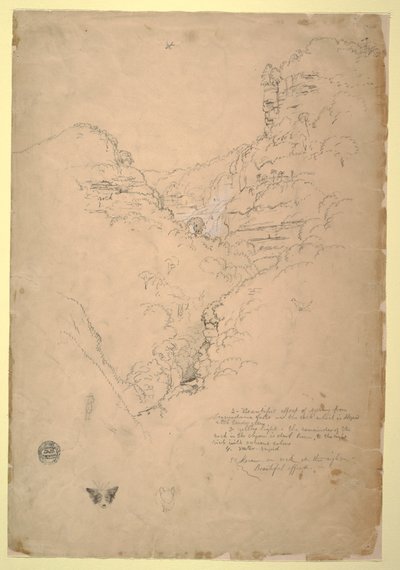 رسم، شلالات تيكينداما بالقرب من بوغوتا، كولومبيا، 1853 بواسطة كنيسة فريدريك إدوين