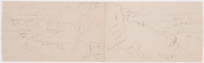 رسم، منظر عبر التلال والسهل باتجاه الجبال، وادي اليمن، فبراير 1868 بواسطة كنيسة فريدريك إدوين