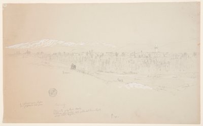 رسم، قرية قصية، جبل لبنان في المسافة، مايو 1868 بواسطة كنيسة فريدريك إدوين