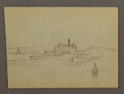 رسم، قرية على قمة تلة، ربما 1868-1869 بواسطة كنيسة فريدريك إدوين