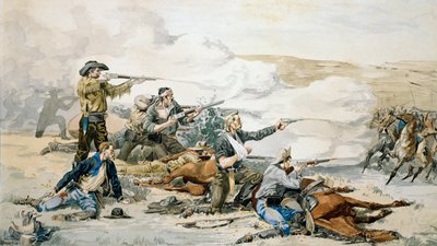 معركة جزيرة بيتشيرز ، 1868 (Custers Last Stand) c.1885 (مرحاض على ورق) بواسطة فريدريك ريمنجتون