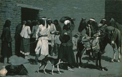 قرية بويبلو الهندية (توزيع لحم البقر في وكالة سان كارلوس) c.1889 بواسطة فريدريك ريمنجتون