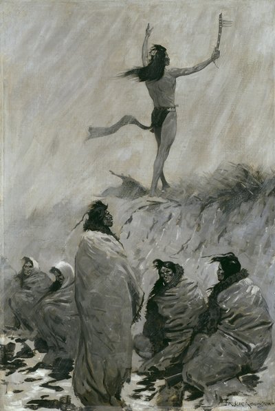 رفع آكل النار ذراعيه إلى طائر الرعد حوالي عام 1900 بواسطة فريدريك ريمنجتون