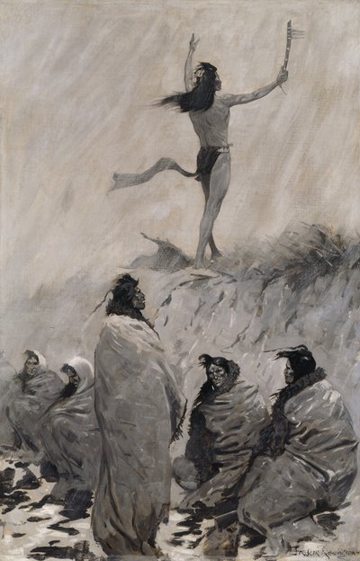 رفع آكل النار ذراعيه إلى طائر الرعد ، ج. 1900. بواسطة فريدريك ريمنجتون