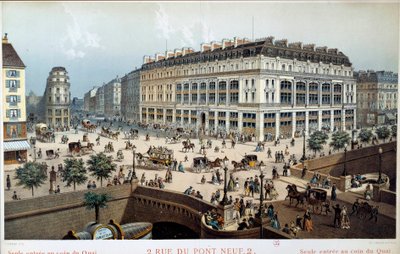 منظر خارجي لـ La Belle Jardiniere ، شارع du pont neuf في باريس في القرن التاسع عشر. نقش فريدريك سوريو (1807 -؟) بواسطة فريدريك سوريو