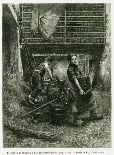 عمالة الأطفال في قولبة ، بر. نقش بواسطة Lix ، لتوضيح القصة A عبر الألزاس ولورين ، في عام 1887 ، بواسطة تشارلز جراد ، النائب الألماني ، في جولة العالم 1888 ، من إخراج إدوارد شارتون (1807-1890) ، هاشيت ، باريس. بواسطة فريدريك ثيودور ليكس