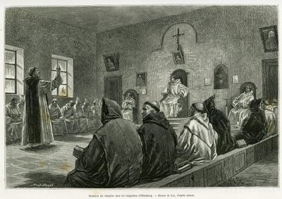 اجتماع الفصل بين Trappists Oelenberg. نقش بواسطة Lix لتوضيح القصة A travers l