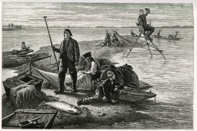 صيد سمك السلمون. نقش لإف ليكس ، لتوضيح قصة "عبر الألزاس واللورين" ، في عام 1884 ، بواسطة تشارلز جراد (1842-1890) ، المندوب الألماني والكاتب وعالم الطبيعة. نُشرت في Le Tour du monde، nouveau journal des voyages، 2nd semester 1885، edited by بواسطة فريدريك ثيودور ليكس