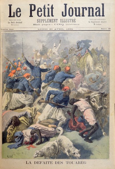 هزيمة الطوارق ، الغلاف الأمامي لـ &39;Le Petit Journal&39; ، 30 أبريل 1894 بواسطة Frederic Theodore Lix
