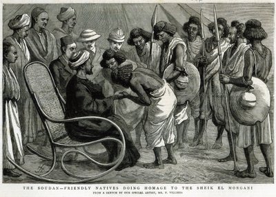 السودان: مواطنون ودودون يكرمون شيخ المرجاني ، من "الجرافيك" ، 19 أبريل 1884 (النقش) بواسطة فريدريك فيليرز