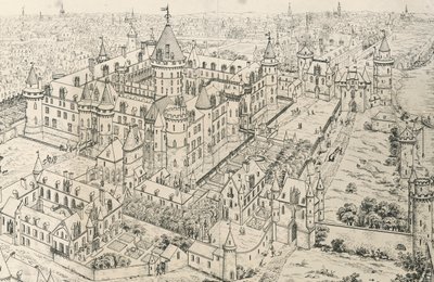متحف اللوفر في باريس في زمن شارل الخامس ، وايز (القرن الرابع عشر) ، رسمه فريدريك دي كلاراك (1777-1847) ، فرنسا بواسطة فريدريك دي كلارك