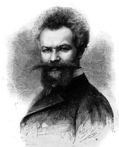 صورة لميهالي مونكاسي (1844-1900) ، رسام هنغاري. نقش في "" Le Monde Illustré "" رقم 1306 بتاريخ 8 أبريل 1882. بواسطة فريدريك دي هاينين