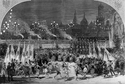 التمثيل المسرحي: "ميشيل ستروجوف" لجول فيرن (1828-1905) وأدولف دي إنري (دينيري) (1811-1899). اللوحة الثالثة: تضيء موسكو وتراجع الشعلة برقصات الغجر. ديكور كاربزار ولافستر. باريس ، مسرح دو شاتليه بواسطة فريدريك دي هاينين