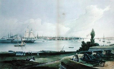 نيويورك من جزيرة الحاكم ، نقشها هنري بابريل (من 1846 إلى 1848) (نقش) بواسطة فريدريك (بعد) كاثروود