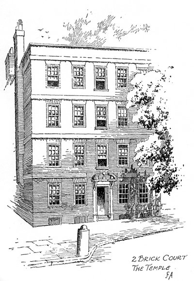 منزل أوليفر جولدسميث ، 2 Brick Court ، Temple ، لندن ، 1912 بواسطة فريدريك أدكوك