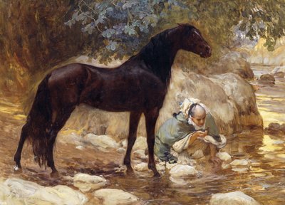 عربي يسقي حصانه بجوار النهر ، 1890-1900 بواسطة فريدريك آرثر بريدجمان
