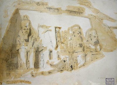 أربعة تماثيل ضخمة لرمسيس الثاني (1279-1213 قبل الميلاد) في معبد أبو سمبل الكبير بواسطة فريدريك آرثر بريدجمان