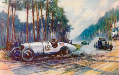 حدث أول نجاح لأمريكا في سباق الجائزة الكبرى عندما نجح جيمي مورفي Duesenberg في لومان في عام 1921 (لون ليثو) بواسطة فريدريك جوردون (بعد) كروسبي
