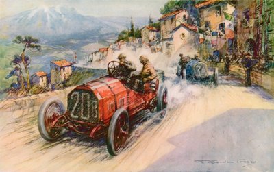 فاز بطل إيطاليا ، فيليس نازارو ، وشركة فيات بسباق تارغا فلوريو عام 1907 ، بعد أن فازت المجموعة سابقًا بسباق الجائزة الكبرى وكايزربريس (لون ليثو) بواسطة فريدريك جوردون (بعد) كروسبي
