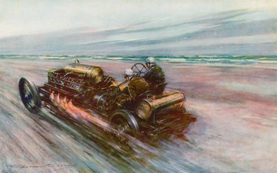 "200" Darracq الشهيرة التي حقق بها السير ألجرنون غينيس ، بارت ، 120 ميلاً في الساعة في عام 1908 (لون ليثو) بواسطة فريدريك جوردون (بعد) كروسبي