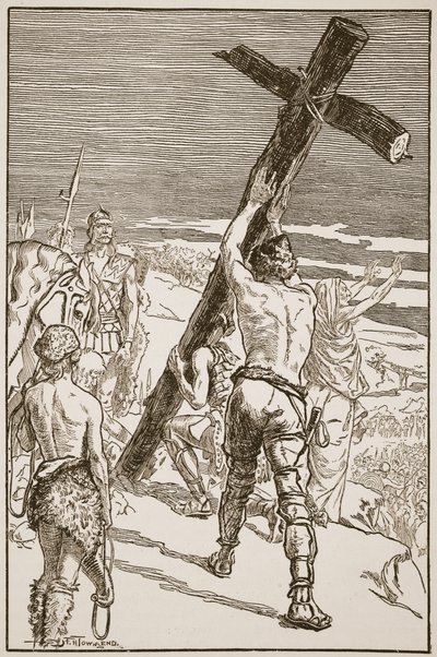 أوزوالد ينصب الصليب ، التوضيح من "كنيسة إنجلترا: تاريخ للشعب" بقلم HDM Spence-Jones ، حانة. ج .1910 (صورة بني داكن) بواسطة فريدريك هنري تاونسند
