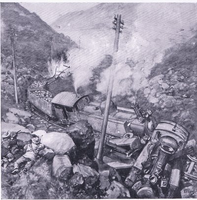 تحطيم قطار مدرع بالقرب من فلاكفونتين ، صورة من بعد بريتوريا: حرب العصابات ، 1902 بواسطة فريدريك جود وو