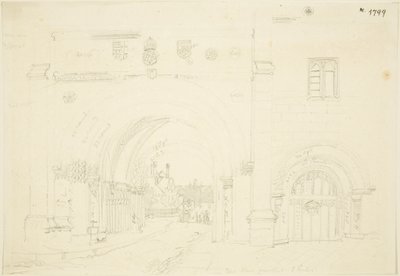 Abbey Gatehouse of Bristol Cathedral النظر جنوبا (قلم رصاص على ورق) بواسطة فريدريك ماكنزي