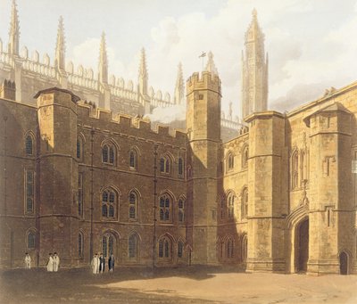 محكمة كلية كينجز ، كامبريدج ، من "تاريخ كامبريدج" ، نقشها دانيال هافيل (1785-1826) ، حانة. بواسطة R. Ackermann ، 1815 (ألوان مائية) بواسطة فريدريك ماكنزي
