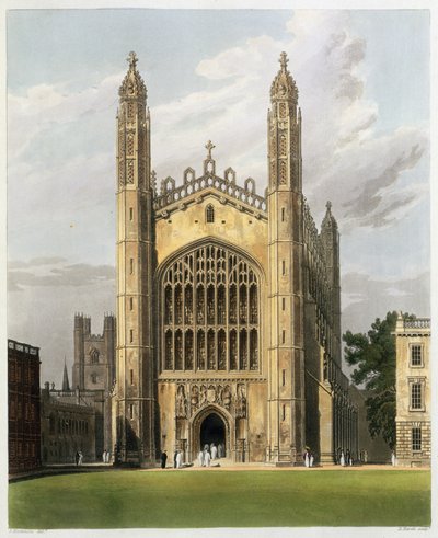 West End of King&39;s College Chapel ، كامبريدج ، من "تاريخ كامبريدج" ، نقشها دانيال هافيل (1785-1826) ، حانة. بواسطة R. Ackermann ، 1815 (ألوان مائية) بواسطة فريدريك ماكنزي