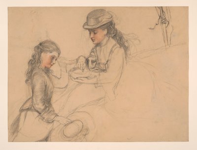 دراسة فتاتين مع دراسة يد على اليمين بواسطة Frederick Sandys