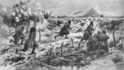 هجوم بريطاني باستخدام الحربة والقنبلة اليدوية ، نوف شابيل ، فرنسا ، 10 مارس 1915 ، 1926. بواسطة فريدريك فيليرز