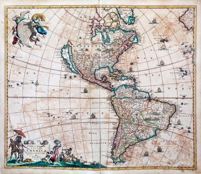وصف دقيق ، خريطة للأمريكتين والمحيط الهادئ بواسطة فريدريك دي فيت (1629 أو 1630-1706) ، أمستردام بواسطة فريدريك دي ويت