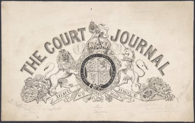 تصميم صفحة العنوان لمجلة The Court Journal ، ١٨٣٠-٦٢. بواسطة فريمان غيج ديلاموت