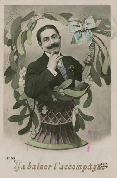 مصحوبة بقبلة ، تم إرسال بطاقة بريدية في عام 1913 (صورة ملونة باليد) بواسطة مصور فرنسي