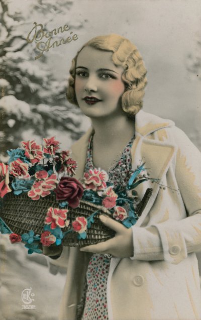 بوني أني ، تم إرسال بطاقة بريدية سنة جديدة سعيدة في عام 1913 (صورة ملونة باليد) بواسطة مصور فرنسي