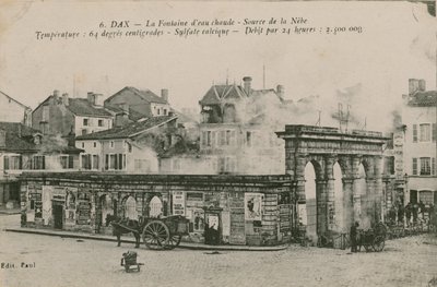 داكس - ينبوع الماء الدافئ - مصدر من نيبي. أُرسلت البطاقة البريدية عام 1913. بواسطة مصور فرنسي
