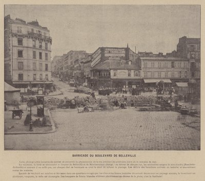 كومونة باريس ، Barricade Du Boulevard De Belleville (b / w photo) بواسطة مصور فرنسي