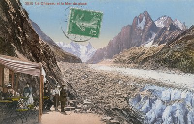 لو شابو و Mer de Glace في جبال الألب. أُرسلت البطاقة البريدية عام 1913. بواسطة مصور فرنسي