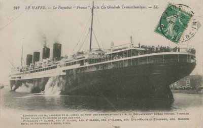بطانة المحيط فرنسا ، لوهافر. أُرسلت البطاقة البريدية عام 1913. بواسطة مصور فرنسي