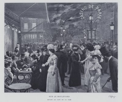 في الجادة خارج Cafe de la Paix ، باريس (b / w photo) بواسطة مصور فرنسي