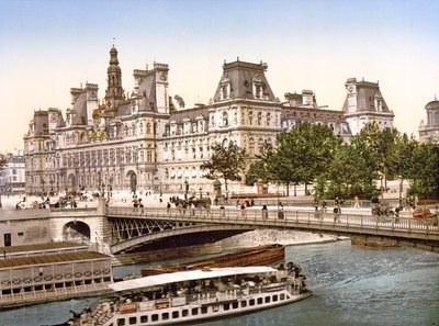 Pont dArcole و The Hôtel de Ville ، باريس ، حانة. ج .1900 بواسطة مصور فرنسي