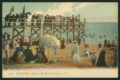 بطاقة بريدية تصور حمامات ماري كريستين في لوهافر ، c.1900 (صورة ملونة وزن الجسم) بواسطة مصور فرنسي