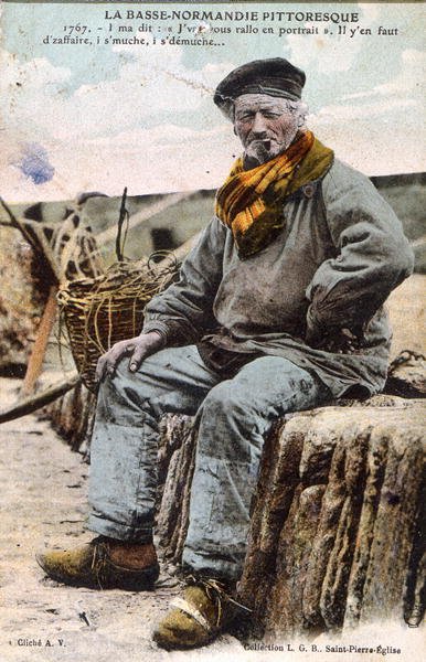 بطاقة بريدية من نورماندي تصور كلبًا قديمًا ، حوالي عام 1914 (لون ليثو) بواسطة مصور فرنسي