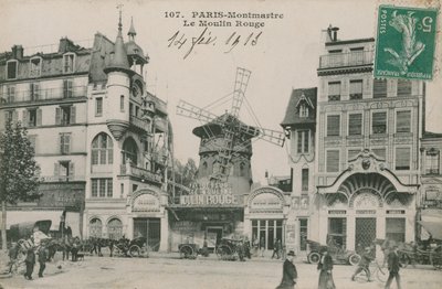 بطاقة بريدية لمولان روج ، باريس ، أرسلت عام 1913 بواسطة مصور فرنسي