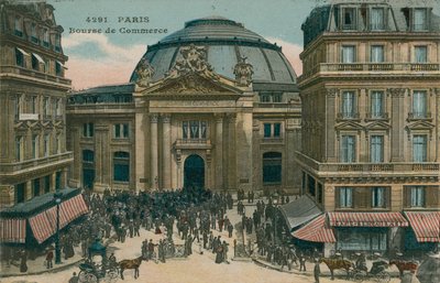 بورصة في باريس ، فرنسا. أُرسلت البطاقة البريدية عام 1913. بواسطة مصور فرنسي