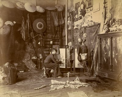 صور الرسام الفرنسي روشغروس في الاستوديو الخاص به ، حوالي عام 1885 (طباعة فضية من الجيلاتين) بواسطة مصور فرنسي