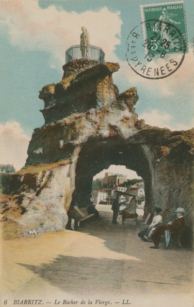 صخرة العذراء المباركة في بياريتز ، فرنسا. أُرسلت البطاقة البريدية عام 1913. بواسطة مصور فرنسي